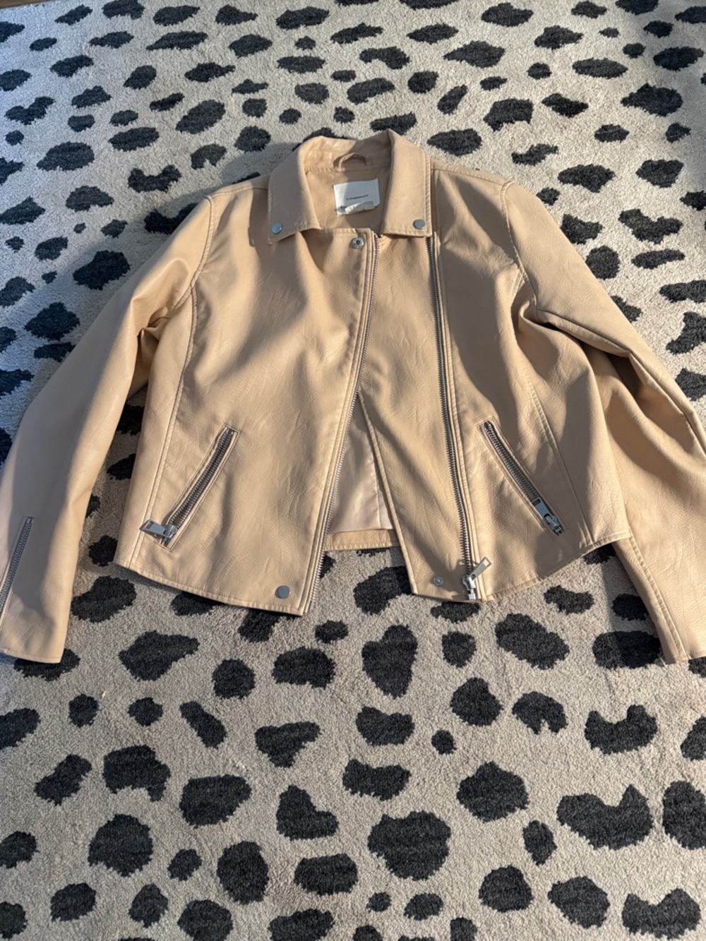 Anthropologie Beige Leather Moto Jacket with Silver Hardware